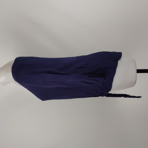 Jeanswest Top Size 8 Navy Blue 3/4 Sleeves Round Neck Tie-up Front Hi-Low Hem - Picture 9 of 14